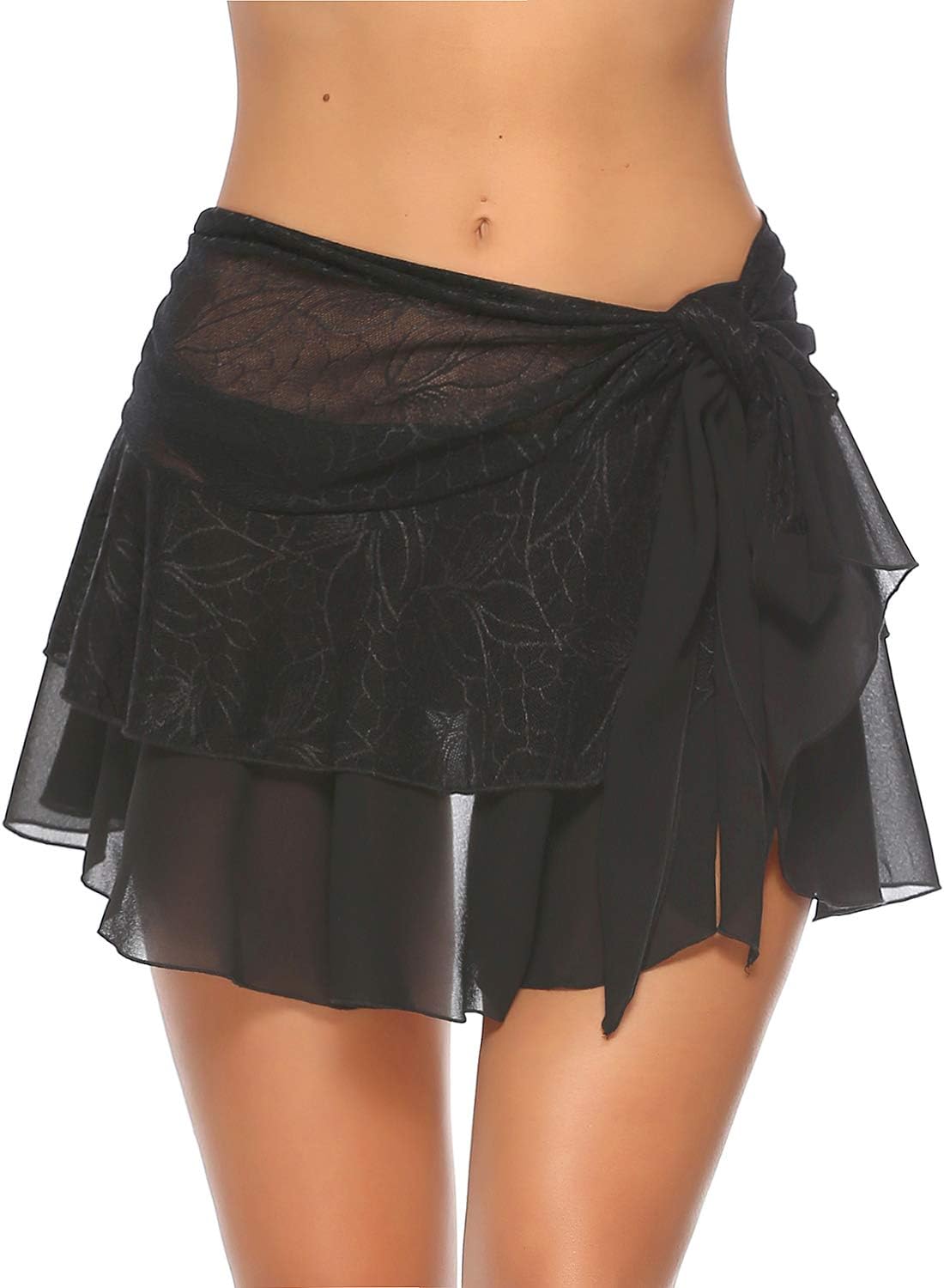 Neeseelily Womens Beach Short Sarong Wrap Chiffon Cover Up Ruffle Pareo Swimsuit Wrap