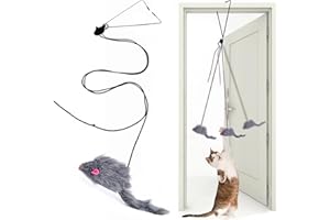 Dr. Fluffyyes™ Interactive Hanging Cat Toy Door-Mounted Bouncy Teaser with Hanging Mouse with Fluffy Tail & Bell for Indoor Cats + Bonus 2 attachments