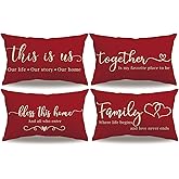 7COLORROOM Set of 4 Farmhouse Decor Pillow Covers Family Inspirational Quotes Rectangular/Waist Cushion Cover Rustic Family Words Country Lumber Decor Pillowcases 12" X 20" for Sofa/Couch/Porch (Red)