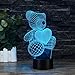 Uferno 3D Optical Illusion USB Night Light Table Lamps - Bedrooms Deco Teddy Bear Love Design for Kids - Unique Color Changing 3Ds Flash and Glow Effect