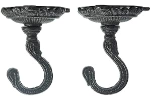 Sungmor Heavy Duty Cast Iron Ceiling Hooks - 2PC Black, 3.5x3.9Inch Decorative Plant Hangers, Indoor Outdoor Swag Hooks for Hanging Plants, Planters, Wind Chimes, Lanterns