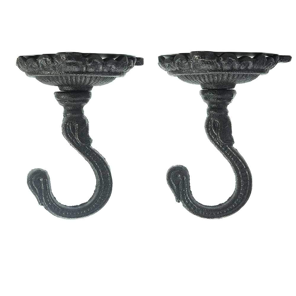Sungmor Heavy Duty Cast Iron Ceiling Hooks - Wall Mount Ceiling Anchors Plant Hook Hanger - 2PC Black,3.5x3.9INCH - Decorative Vintage Swag Hooks for Hanging Planter, Mugs, Wind Chimes, Lanterns
