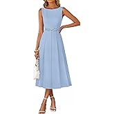 ZESICA Women Summer Sleeveless Midi Dresses 2026 Elegant Boat Neck A Line Tie Waist Spring Cocktail Party Dress