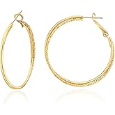 Lightweight Gold Hoop Earrings-14K Gold Plated Double Circle Earrings Sparkly Thin Large Hoop Earrings for Women with 925 Sterling Silver Post Big Gold Earrings for Women Trendy