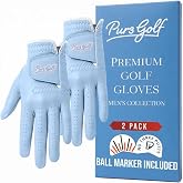 PUR3 Multipack Colored Cabretta Leather Golf Gloves Men | Includes Ball Marker | Golf Glove Men Left Hand and Right Hand