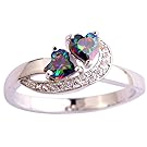 Narica Womens Novelty Heart Shaped Rainbow CZ Engagement Cocktail Ring Band
