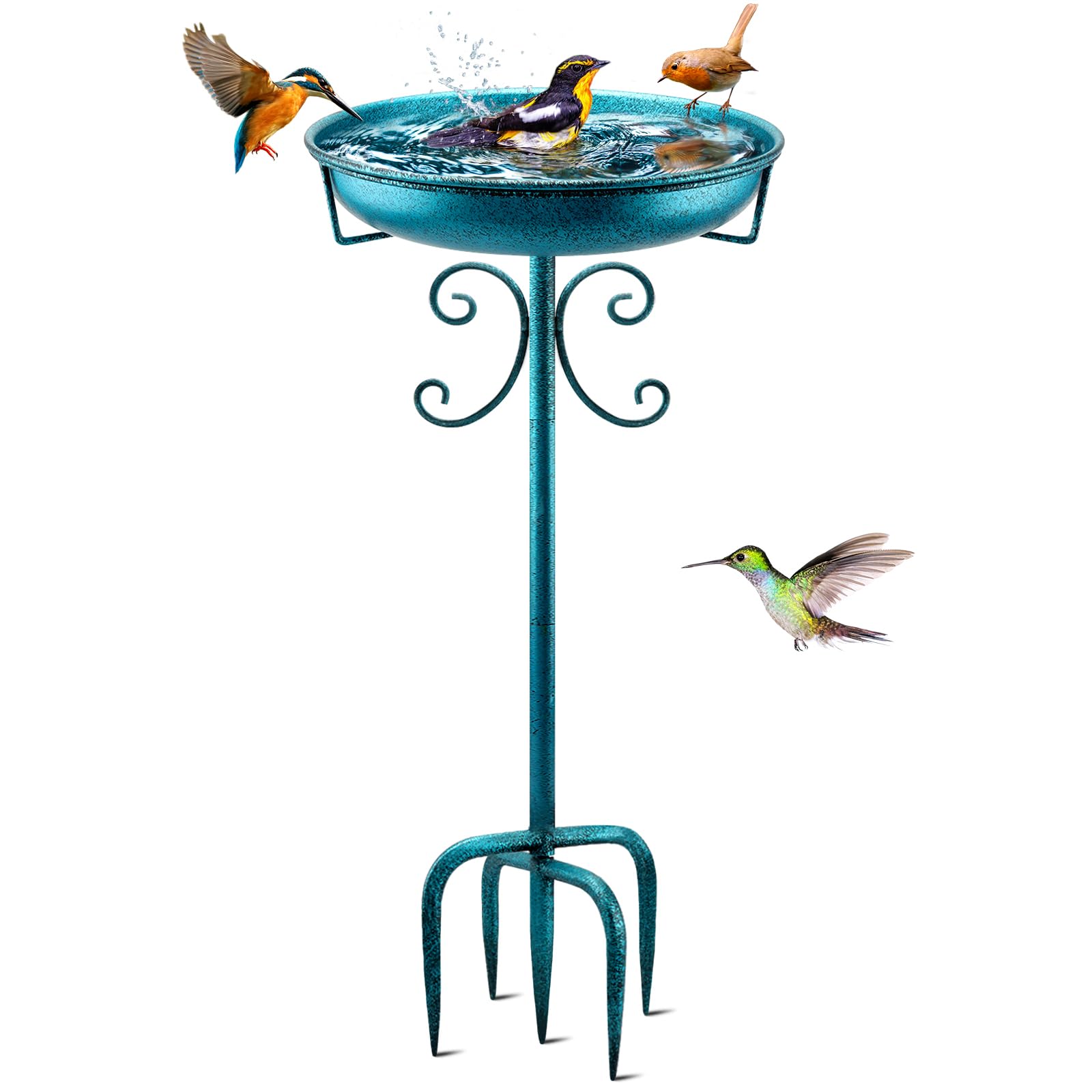 Photo 1 of Daoeny 35In Metal Bird Bath for Outside, Vintage Freestanding Birdbaths & Birdfeeder, Bird Baths Feeder Bowl for Outdoors Garden Patio Yard Lawn Decor, Upgraded 5-Pronged Base (Blue)