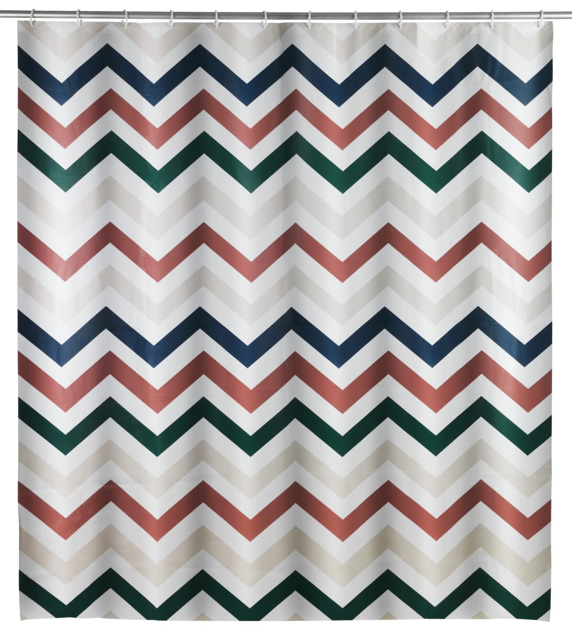 WENKO Agropoli shower curtain, curtain made of environmentally friendly, recyclable plastic film (PEVA), shower and bathtub, waterproof, 180 x 200 cm, incl. 12 white curtain rings, multi-coloured