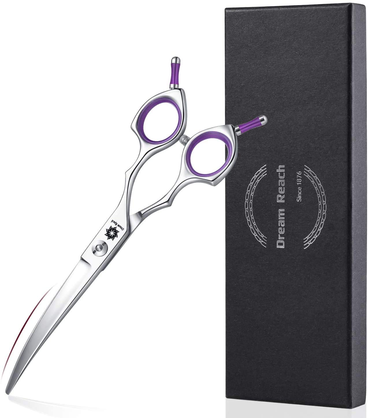 Dream Reach Professional 6.5 Inch Dogs Grooming Curved Scissors, Purple Pet Downward Curved Shears for Cat and Small Dog Shears Or Any Breed Trimming Cuts, Design for Professional Groomer