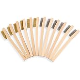 MAXMAN Wire Brush Set 12Pcs, Small Detailing Brushes, for Cleaning Rust | Brass &amp; Stainless Steel Bristles, 8"Curved Wood Handle, for Metal Rust Remover, Dirt, Paint Scrubbing, Ideal for Tight Spaces