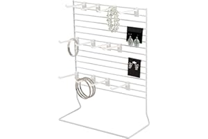 SSWBASICS 12-Peg White Wire Countertop Rack - 12"W x 15"H - Retail, Convenience, and Thrift Stores Impulse Buy Display at Checkout - Use for Home Jewelry Organization - Great for Earrings and Bracelets