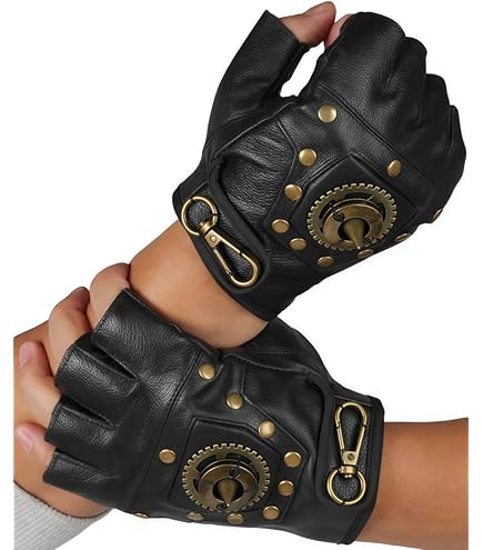 小物 Punk leather globe Handmade Studded Leather Fingerless