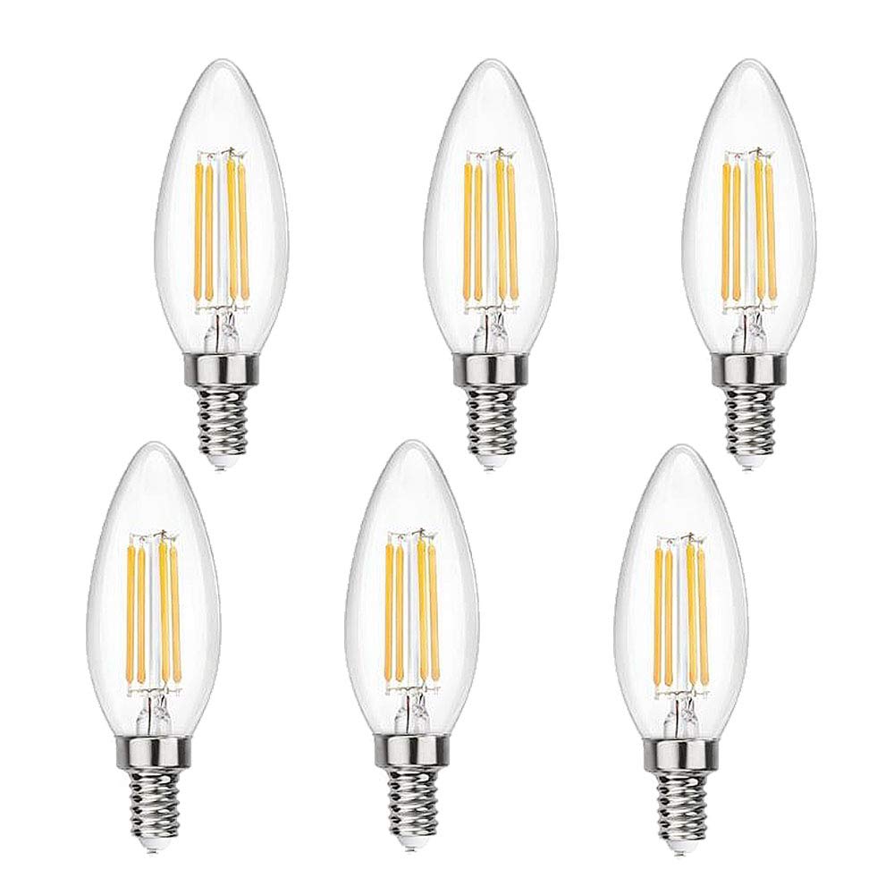 BANGSHUO Pack 6 E14 Vintage Candelabra LED Bulbs 4W C35 400 Lumens Warm White 2700K LED Chandelier Light Bulbs E14 40W Equivalent,C35 Filament LED Candle Bulb E14 No Dimmable