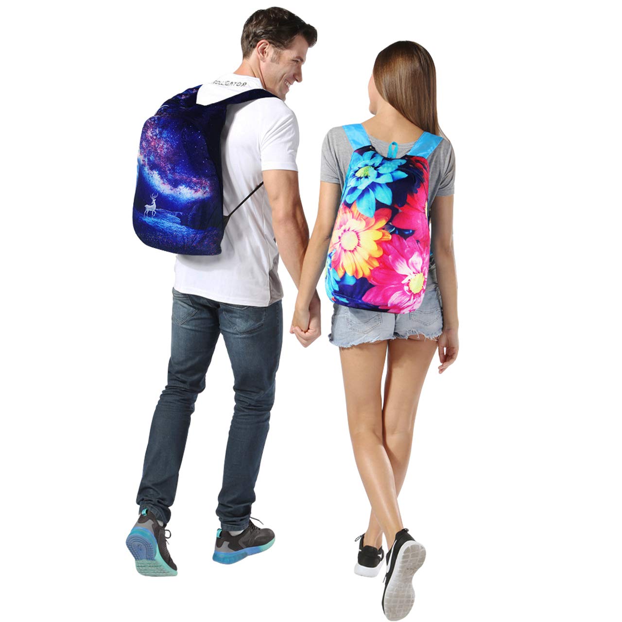 CHIC DIARY 3D Printed Packable Lightweight Travel Hiking Backpack Daypack (Flower(Rose))