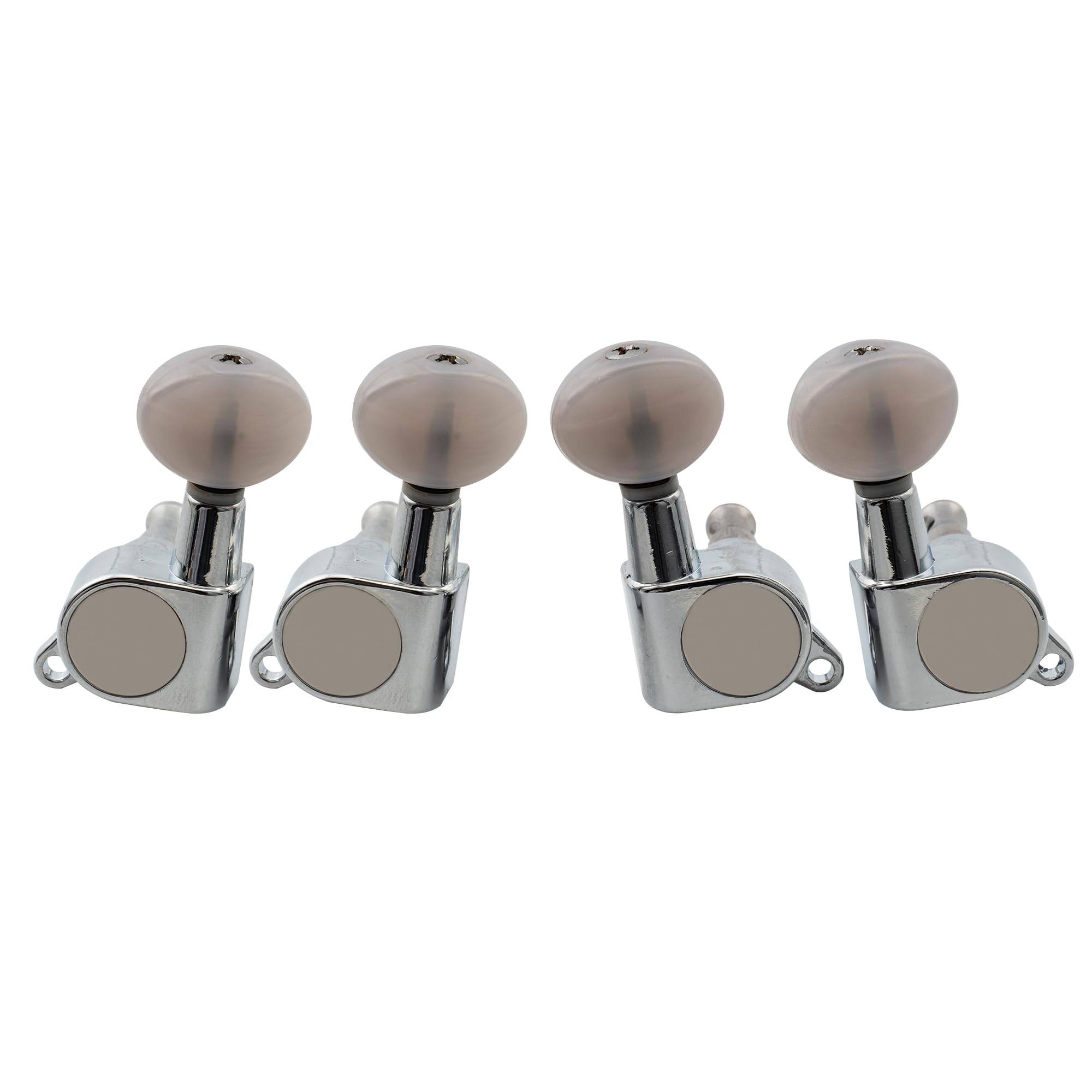 Musiclily 2R2L Sealed Ukulele Tuners Tuning Pegs Keys Machine Heads Set,Chrome with White Pearl Button