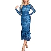 Besshopie Women's Tie Dye Long Sleeve Ruched Dresses Layered Ruffle Hem Party Cocktail Bodycon Dress for Wedding Guest