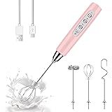 Milk Frother Handheld with 3 Heads, Coffee Whisk Foam Mixer with USB Rechargeable 3 Speeds, Electric Mini Hand Blender for La