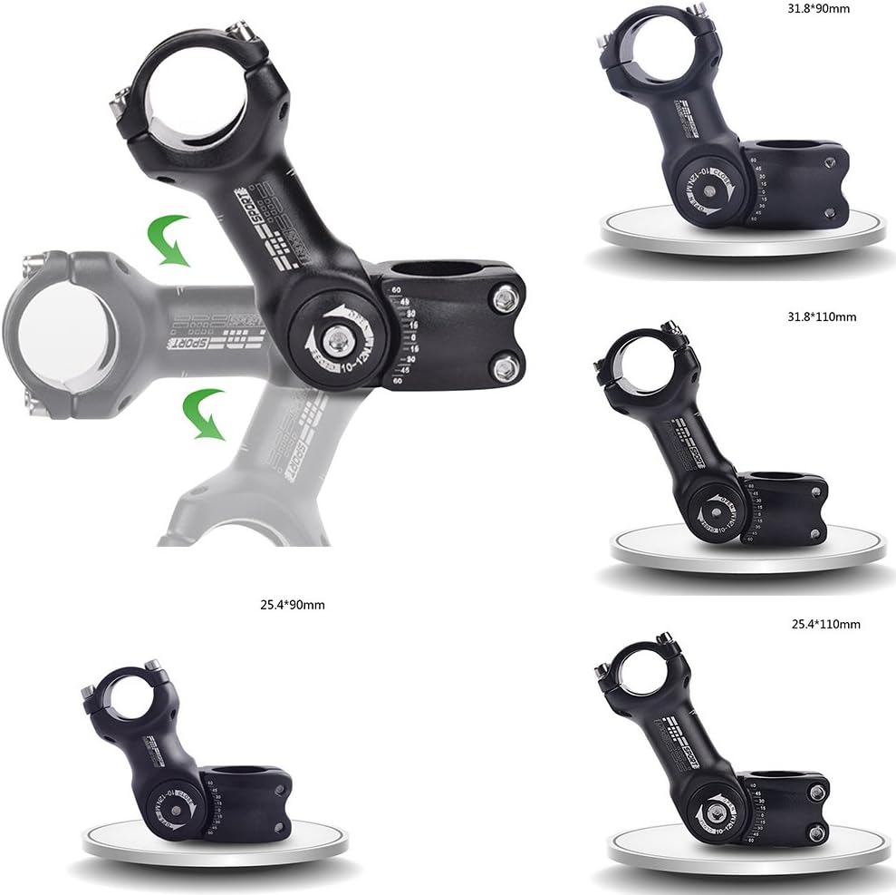 Mlec Tech Bike Handlebar Stem Riser, 31.8 * 110mm / 31.8 * 90mm / 25.4 * 110mm / 25.4 * 90mm Four Size ±60°Adjustable Aluminum Alloy Bicycle Stem Riser for Mountain Bike, Road Bike, MTB, BMX, Fixie
