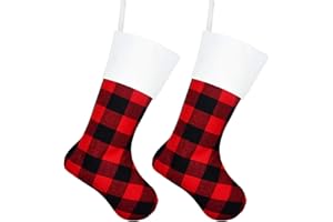 Senneny 2 Pack Christmas Stockings- 18 Inch Red Black Buffalo Plaid Christmas Stockings Fireplace Hanging Stockings for Family Christmas Decoration Holiday Season Party Decor