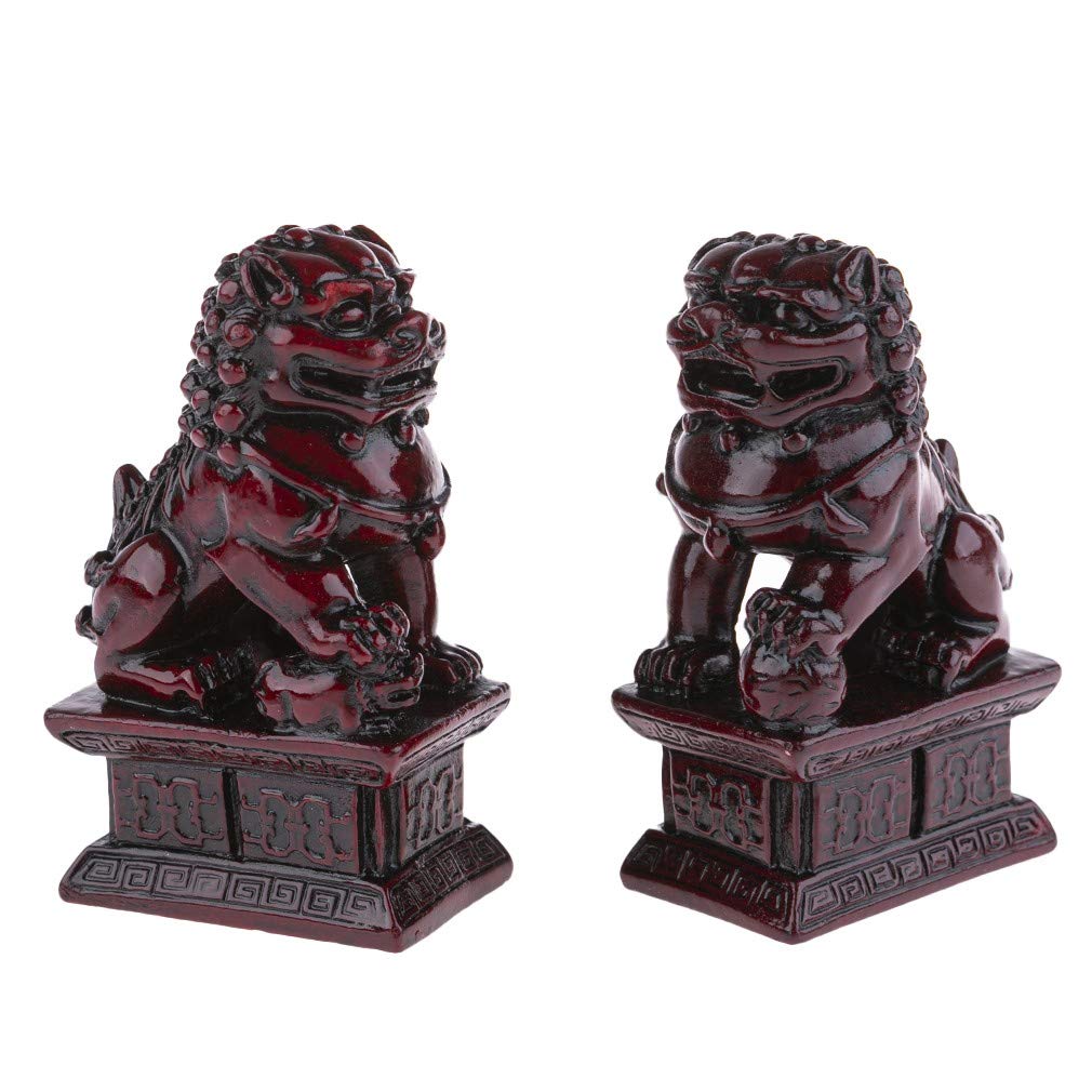 Lachineuse - Red Lions - Fu Dogs Figurines - 10.5 x 6 x 4 cm - Asian Decoration - Feng Shui gift for Home, Office, Indoor