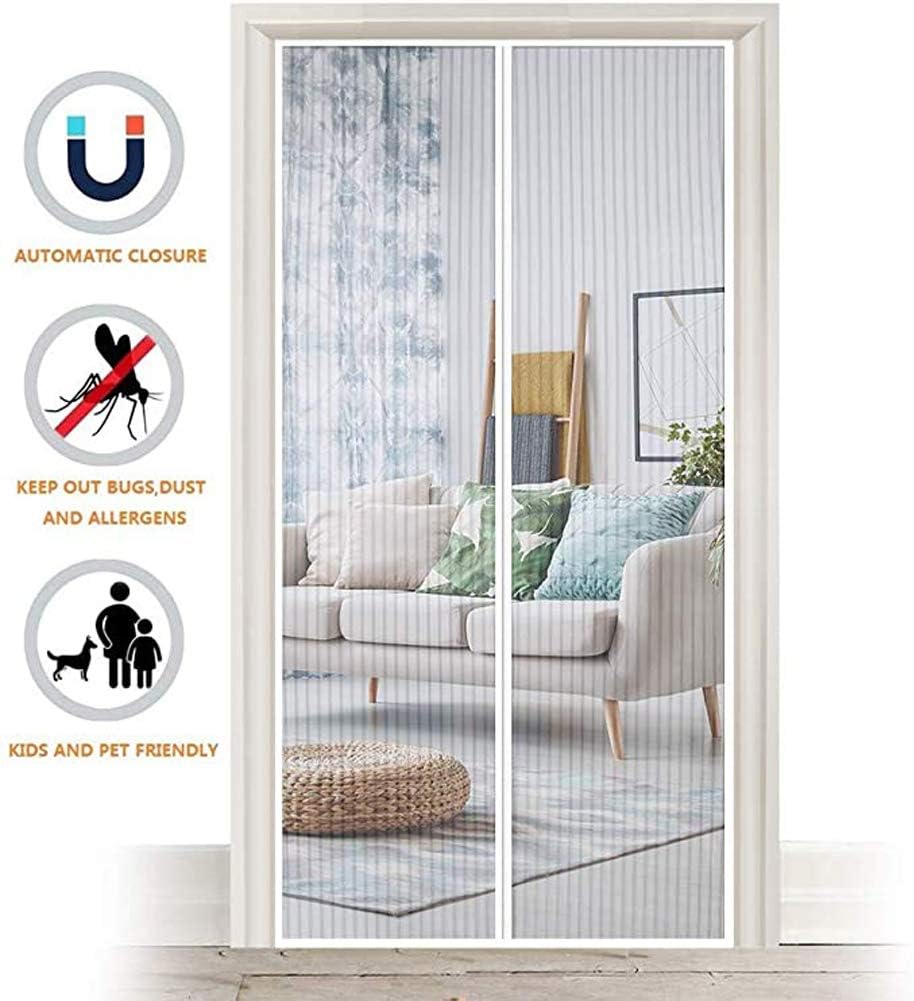 ZHZW Magnetic Screen Door with Magnet Closure I Doorway Mosquito Net Bug Mesh | Pet Friendly Patio Insect Screen Curtain Cover I Anti Moskito & Fly,White,160x200cm(63x79inch)