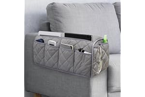 DECKALY Sofa Armrest Organizer Non-Slip Arm Chair Bedside Caddy Storage Organizer for Recliner Couch with 14 Pockets for Cell Phone TV Remote Control Magazines (Grey)