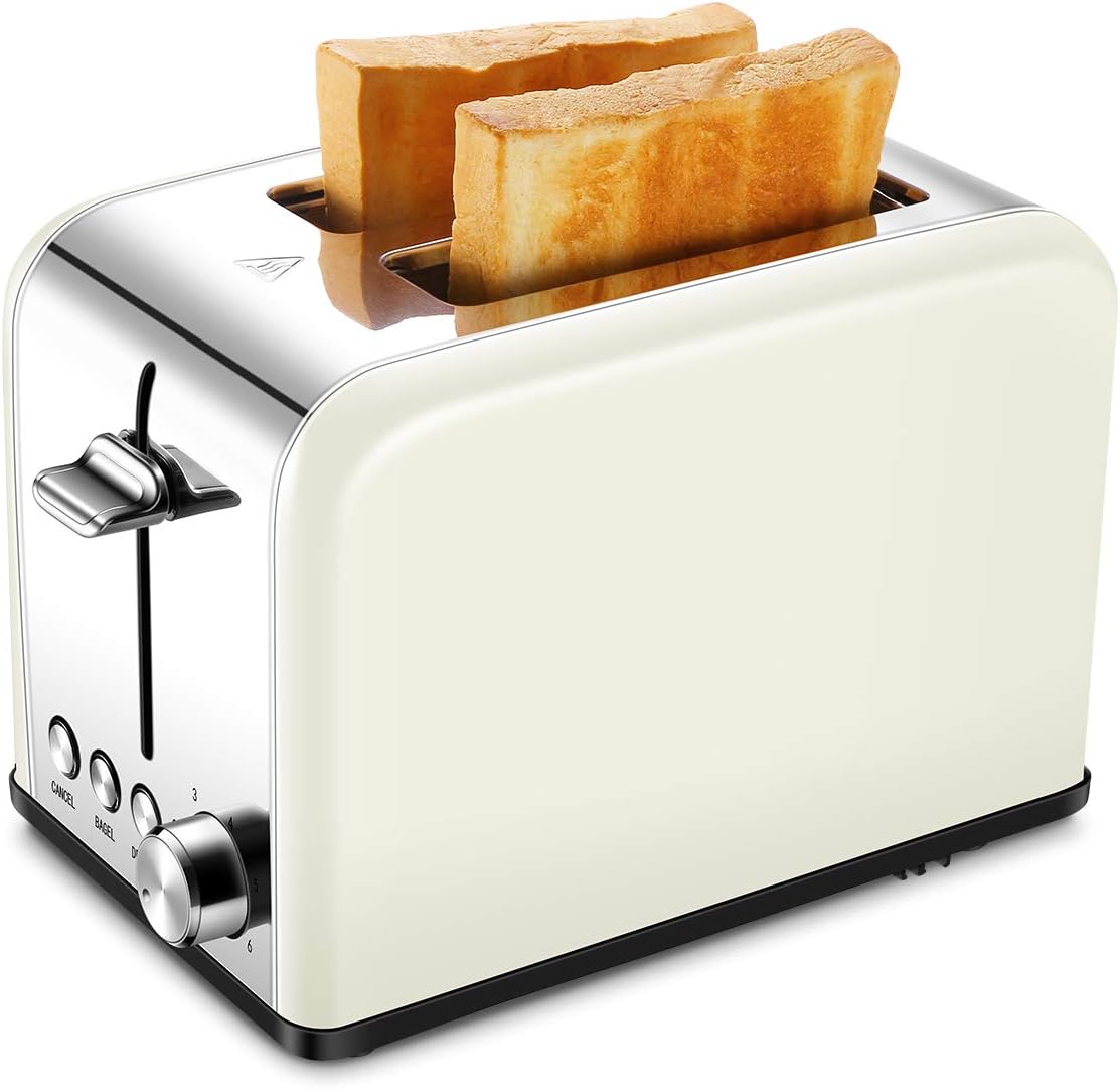 Toaster 2 Slice, Retro Small Toaster with Bagel, Cancel, Defrost Function, Extra Wide Slot Compact Stainless Steel Toasters for Bread Waffles, Cream