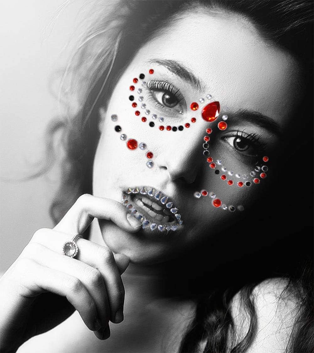 Day of the Dead Face Jewels, Day of the Dead Makeup Face Stickers Gems Crystals - Image 4