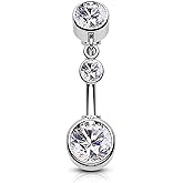 COCHARM Top Dangle Belly Button Rings 14G Silver Navel Rings for Women Dangly Piercing Jewelry Stainless Steel