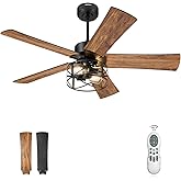 YOUKAIN Ceiling Fans with Lights, 48 Inch Farmhouse Ceiling Fans with Lights and Remote, 5-Reversible Blades with Matte Black