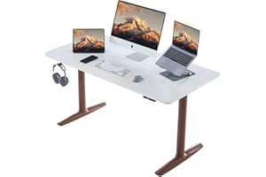 Deroavixe Electric Standing Desk, Height Adjustable Desk with Round Tube Legs, 48 x 24 Inches Memory Sit Stand up Desk, Home Office Workstation (White Desktop + Brown Leg)