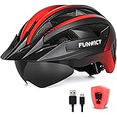 FUNWICT Adult Bike Helmet with Visor and Goggles for Men Women Mountain Road Bicycle Helmet Rechargeable Rear Light Cycling Helmet