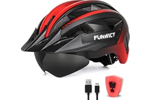 FUNWICT Adult Bike Helmet with Visor and Goggles for Men Women Mountain Road Bicycle Helmet Rechargeable Rear Light Cycling Helmet