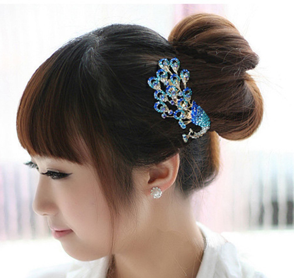 Wedding Bridal Headpiece Rhinestone Hair Comb Women Peacock Hair Clip Side Comb : Beauty