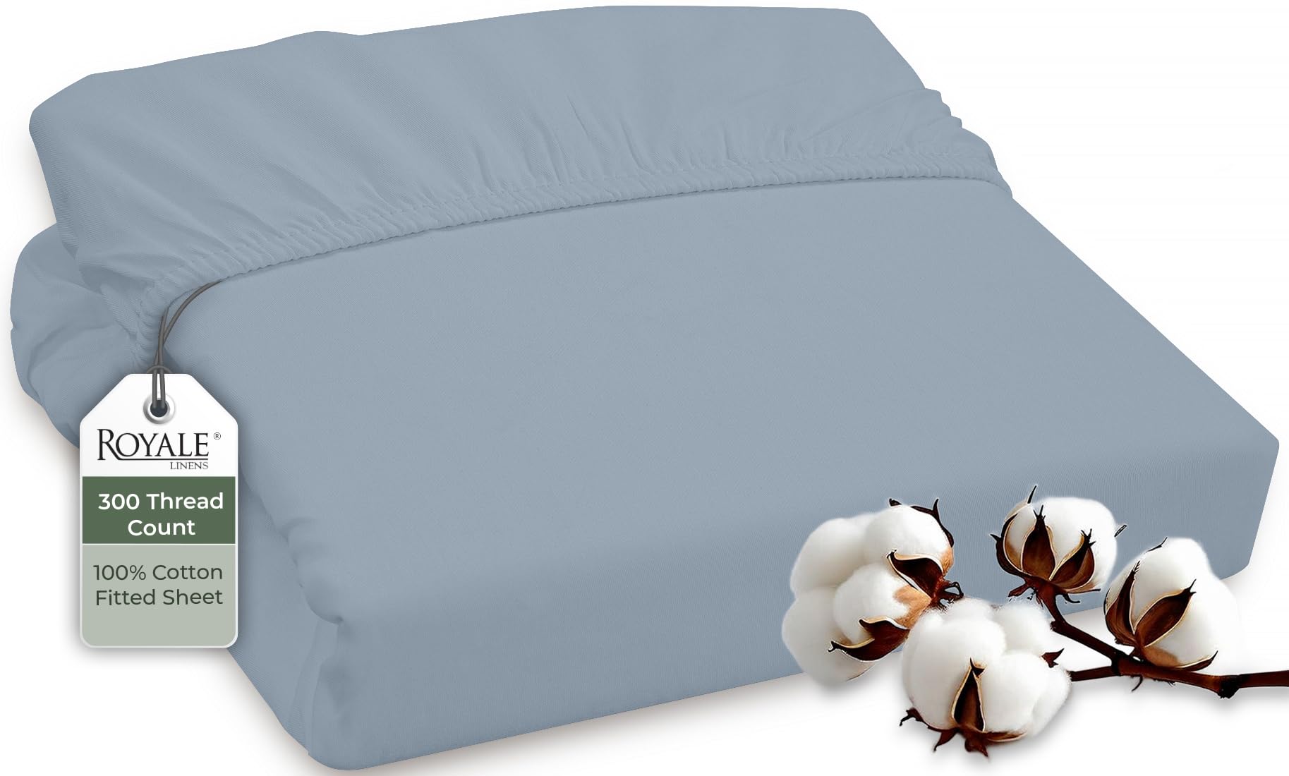 Photo 1 of ROYALE LINENS 300 Thread Count 100% Long Staple Combed Cotton Fitted Sheet California King - Super Soft Deep Pocket Bottom Sheet - Fitted Sheets Only - Elastic Sheets (Cal King, Lake Blue)