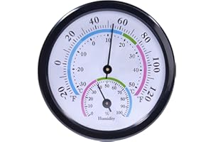 Mini Indoor Thermometer Hygrometer - CHIVENIDO Room Thermometer 2 in 1 Temperature and Humidity Monitor Gauge for Table, Kitchen, Office, Outdoor (No Battery Needed)-Black