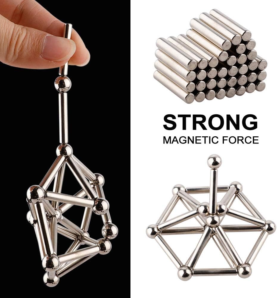 hegaed Magnet Stick Toys, Magnet Building Sticks Kids Toys,Training Learning Educational DIY Toys 72 Sticks 54 Balls