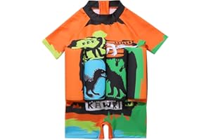ABEHIK Boy Girls One-Piece Floatation Swimsuit Summer Short Sleeve Bathing Suits with Adjustable Buoyancy Float Suit Swimwear