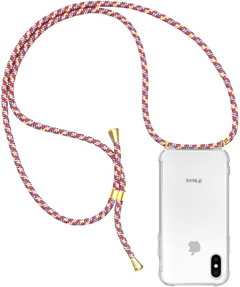 CAROKI Crossbody Case for Apple iPhone X,for iPhone Xs Necklace Cover with Cord Strap for iPhoneX/Xs,Clear Transparent TPU Soft iPhoneX/Xs Cover Holder with Neck Cord Lanyard Strap-Red Mixed
