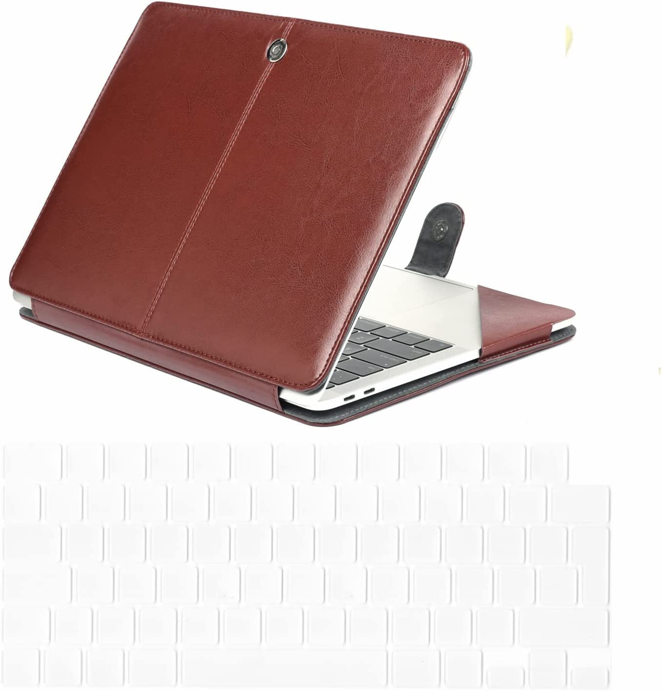 Se7enline Compatible with MacBook Air 13.6" M4 A3240 Case 2025-2022, Premium PU Leather Sleeve with Transparent Keyboard Cover & Shockproof Corners - Espresso Brown