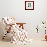 Simple&Opulence 100% Cotton Throw Blanket for Bed, Couch, Yarn Dyed Cable Knitted Jacquard Woven Blanket with Tassels, Soft Lightweight Cozy Breathable Farmhouse Decoration for All-Season(Pink)