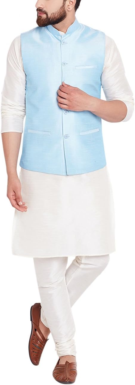 Sojanya (Since 1958), Men's Maroon Silk Kurta Pyjama and Grey Nehru Jacket Set
