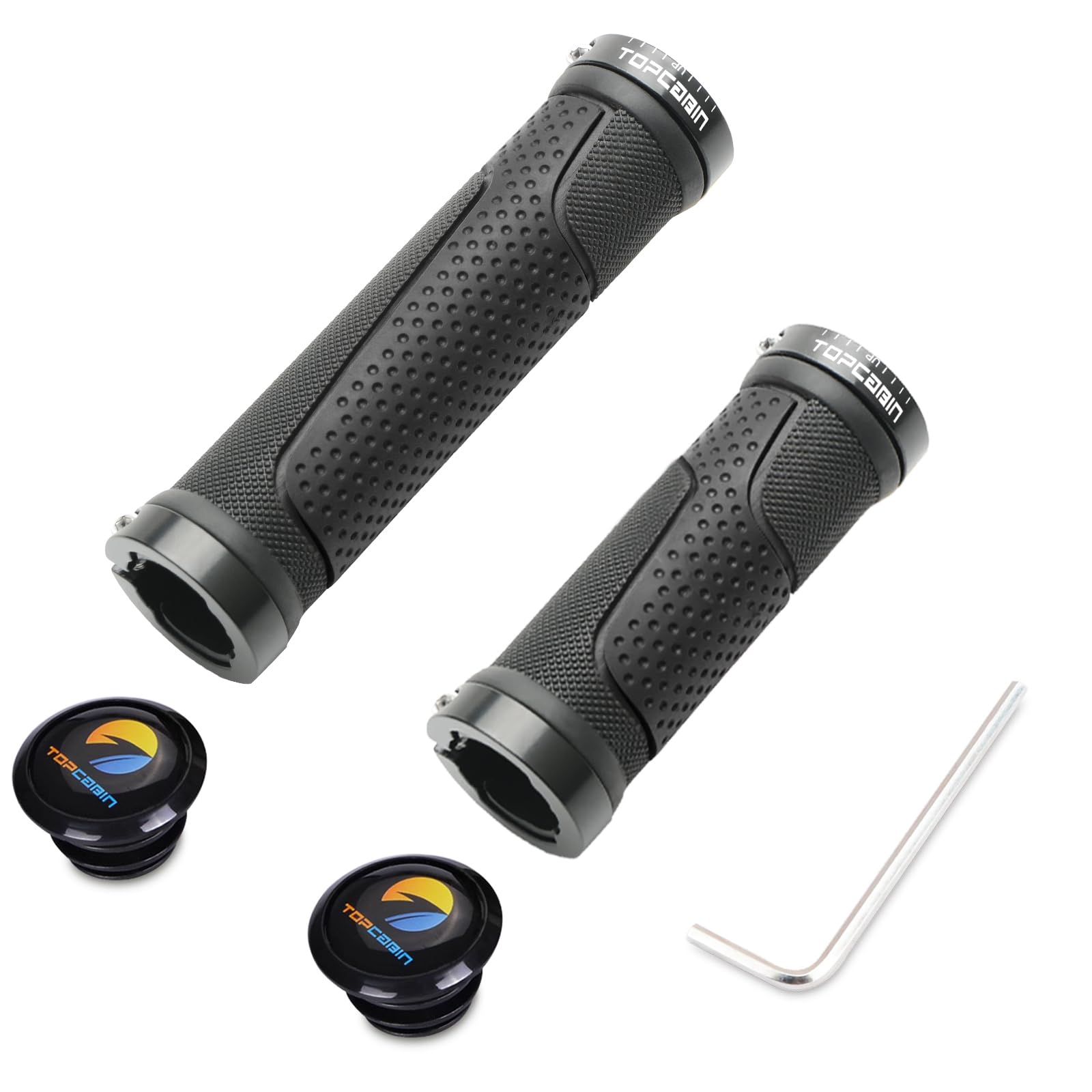 Photo 1 of TOPCABIN Bike Handlebar Grips,Short Mini Bicycle Handlebar Grips Two-Color Rubber Bike Grips Fit Many Standard Bikes 2PCS 90MM Length (Aluminum Double Lock(Black130mm&90mm))
