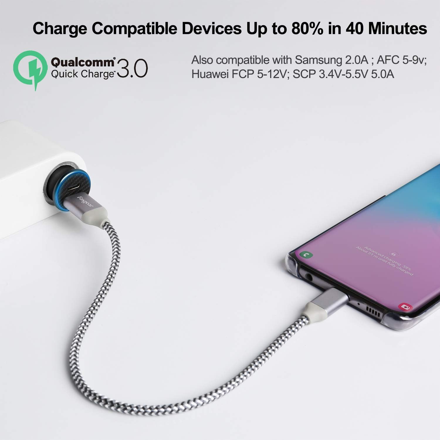 18W USB C PD Charger,Total 30W Dual USB Port Fast Charging Car Charger