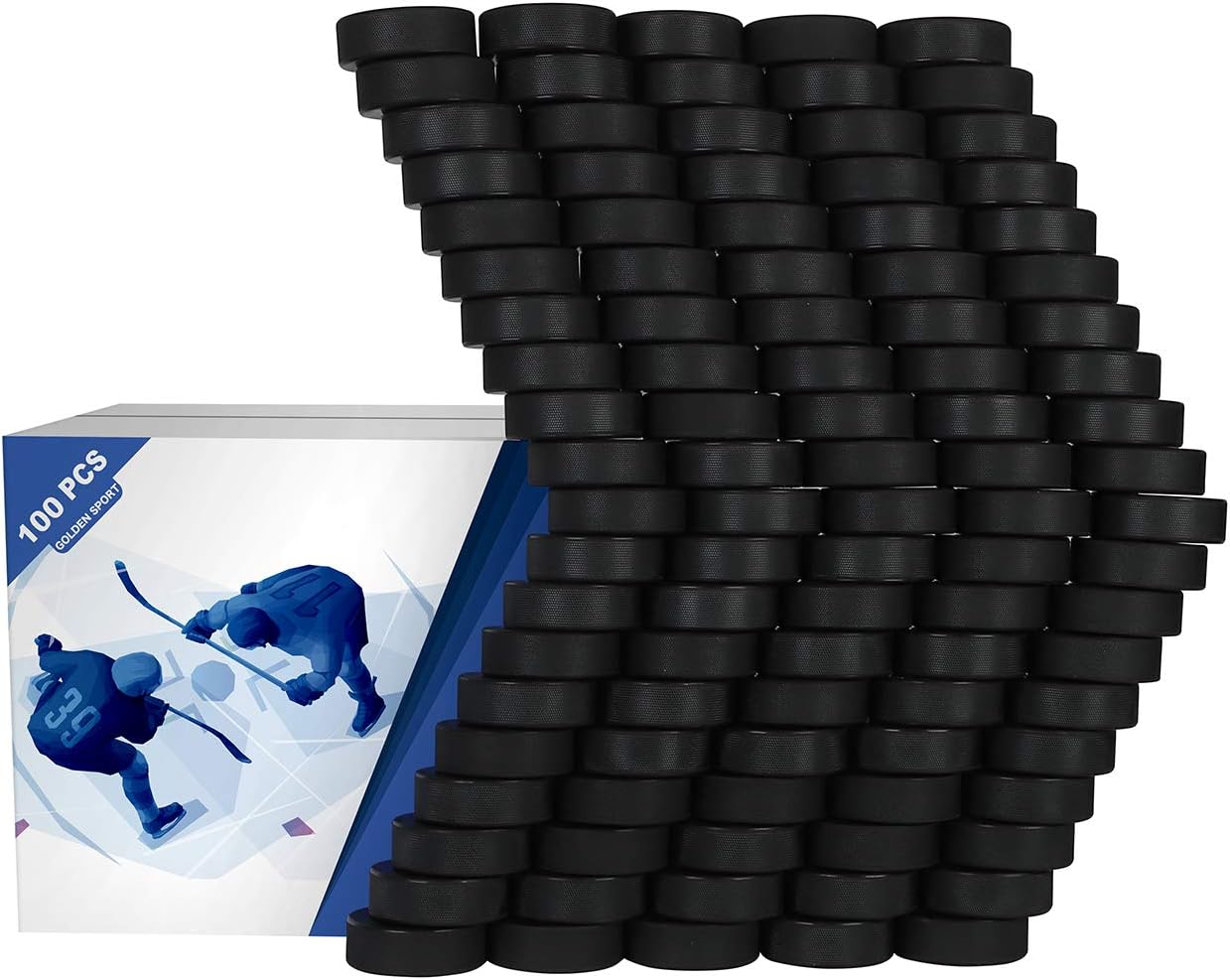 Golden Sport Ice Hockey Pucks, 100pcs, Official Regulation, for Practicing and Classic Training, Diameter 3", Thickness 1", 6oz, Black : Sports & Outdoors
