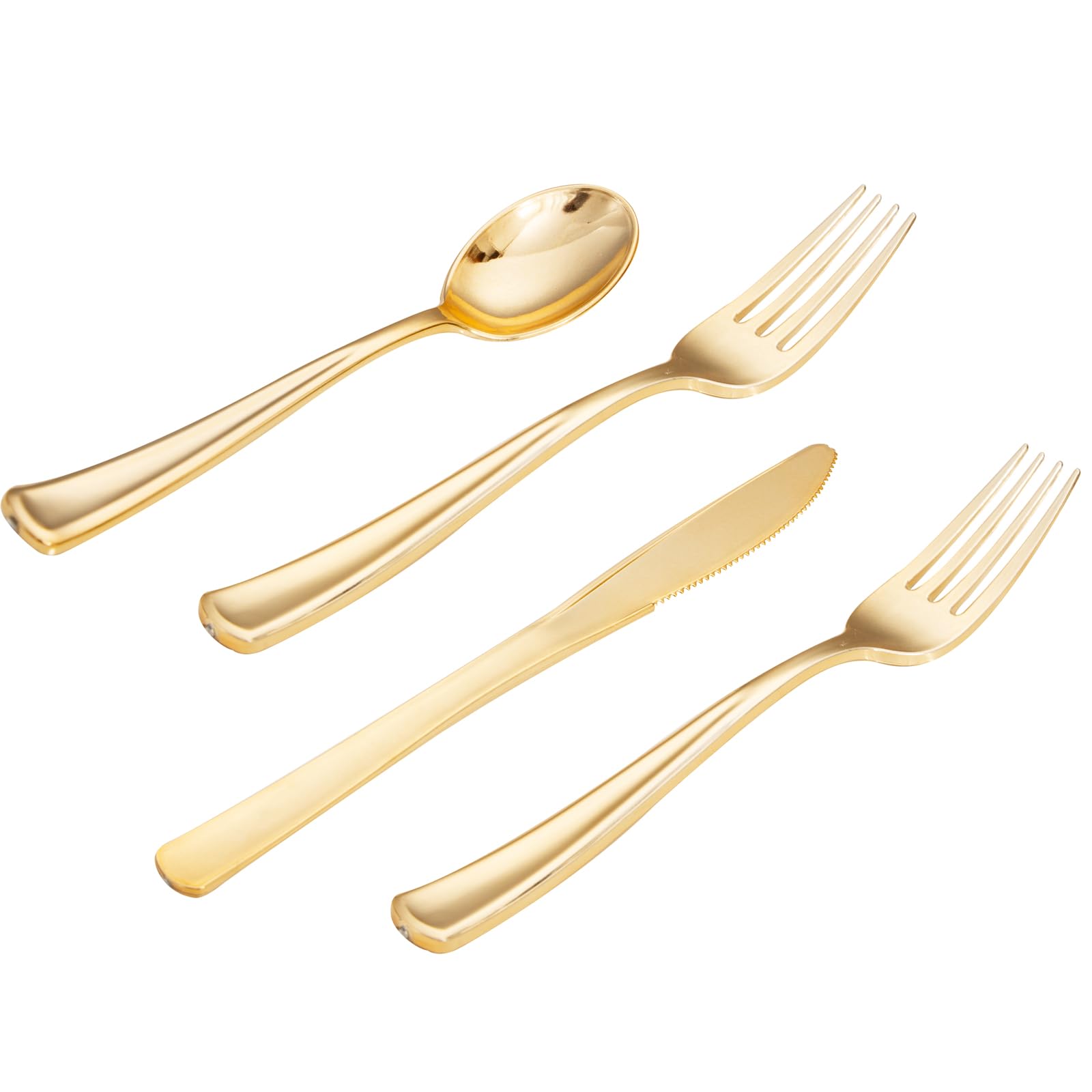 Photo 1 of ***1 FORK BAG WAS OPEN, ALL ELSE SEALED***WELLIFE 300PCS Gold Plastic Silverware - Gold Plastic Cutlery Set Disposable Dinnerware -100 Forks, 100 Spoons, 100 Knives, Heavy Duty Flatware for Party