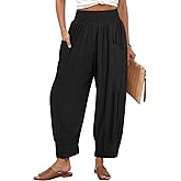 TARSE Women Linen Boho Pants Summer Casual Loose High Waist Cargo Lounge Harem Pant 2025 Beach Travel Vacation Outfits