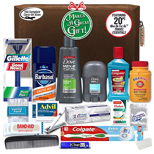 Convenience Kits International Men’s Premium 20-Piece Kit with Travel Size TSA Compliant Essentials, Featuring: Dove Men & Care Products in Brown Dopp Bag - Thumbnail 6