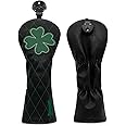 Golf Headcovers Golf Driver Fairway Hybrid Head Cover Golf Blade Mallet Putter Cover Lucky Clover Cross Pattern Premium Leather Driver Fairway(FW) Wood Hybrid(UT) with Number Tags