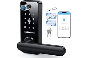 GEONFINO Smart Door Lock 6-in-1 Front Door Lock with Keypad WiFi Black Door Lock Biometric Fingerprint Door Lock with Handle, Bluetooth, App Electronic Door Locks for Front Door, Home